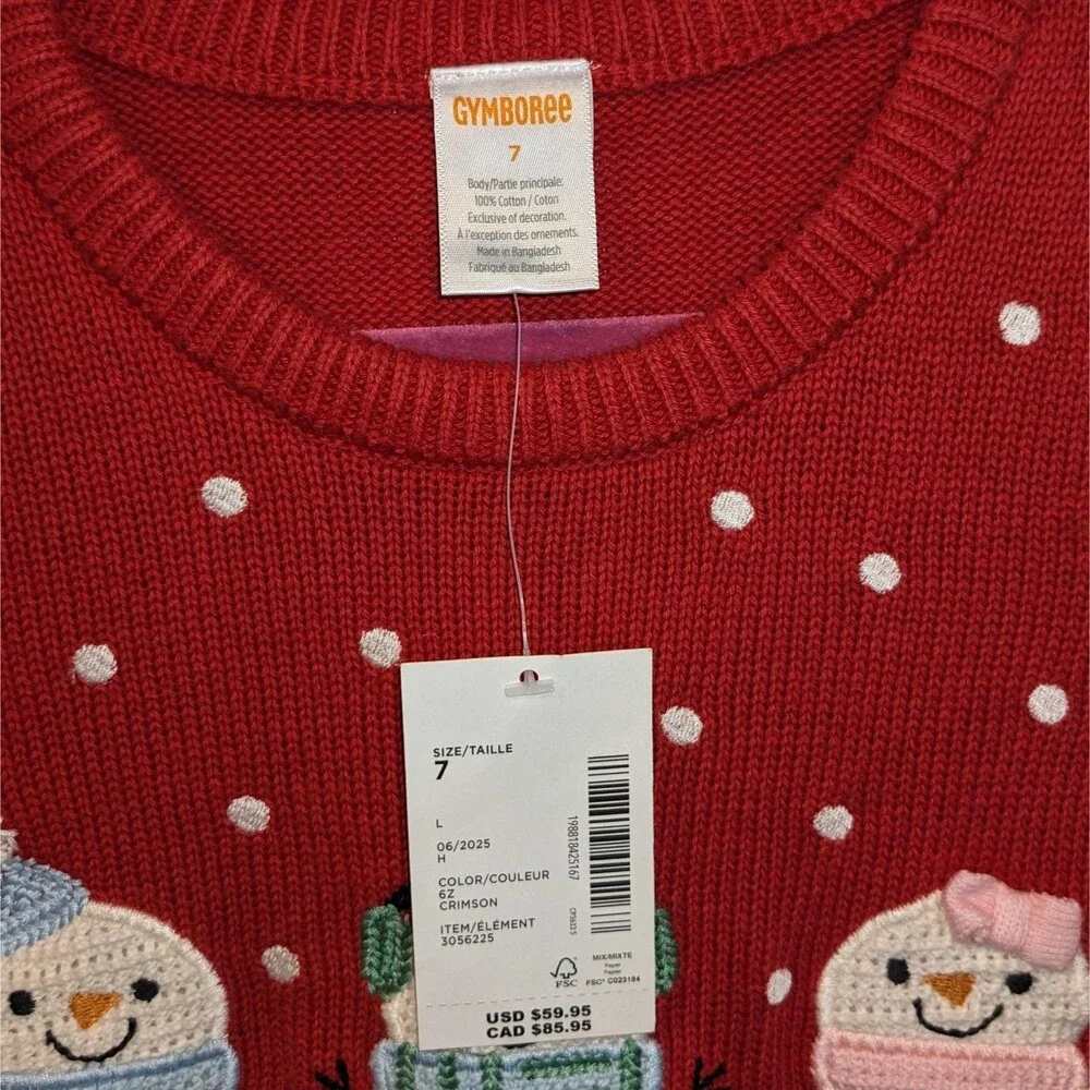 NWT Gymboree Girls 7 Snowman Sweater Dress Red Christmas Crochet Cable Knit